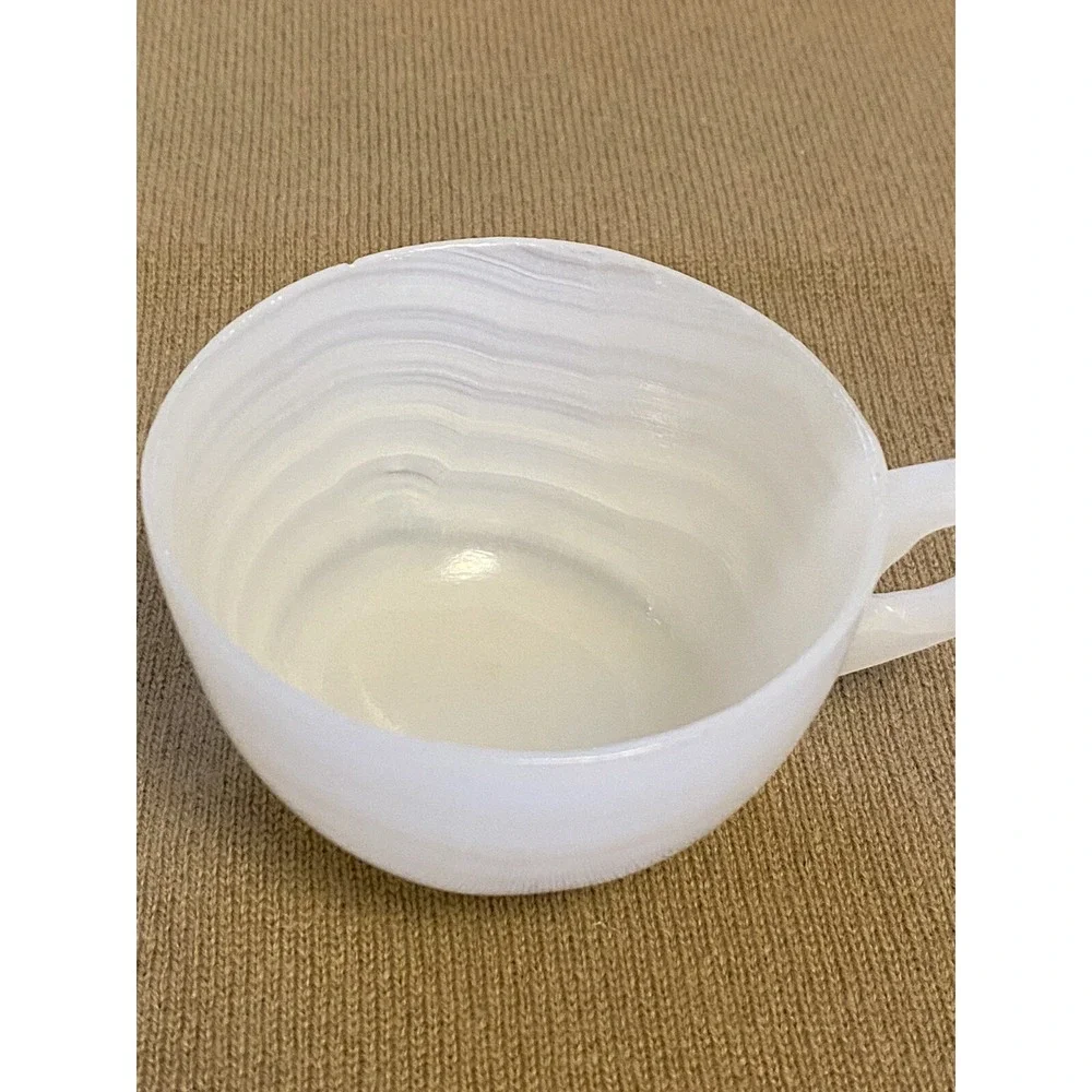 Rare VNTG Hand Crafted/Carved White Banded Onyx Stone Tea Cup 4 Oz Capacity